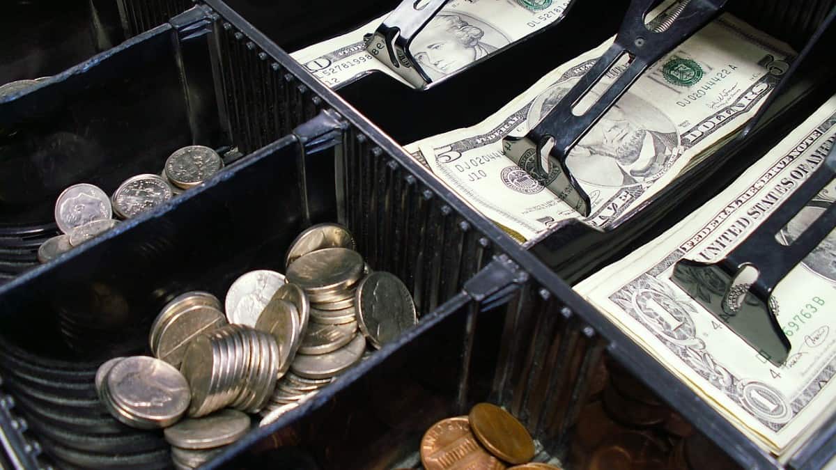 Money in cash register drawer