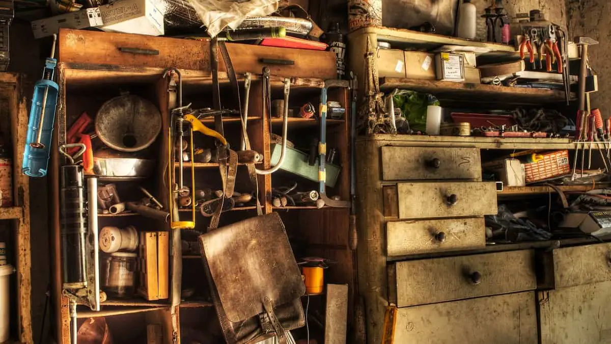 Messy garage shelf