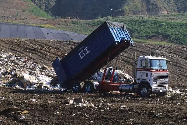 Dump truck at landfill