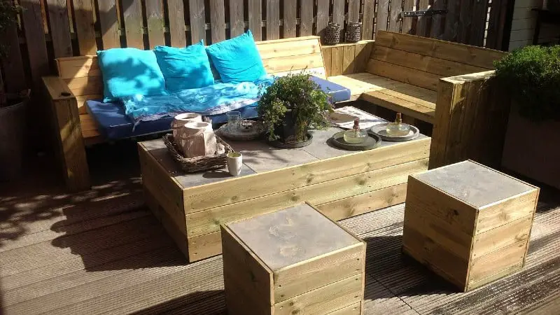 Pallet furniture exposed to the outdoors