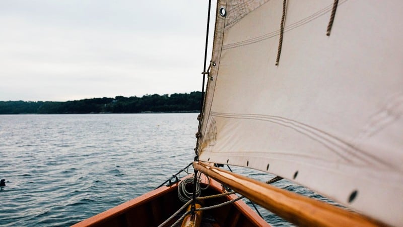 A sailboat showing a spar