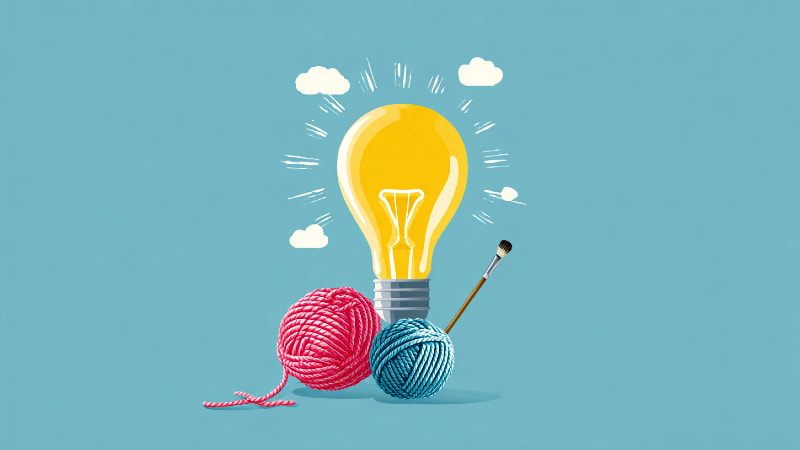 A conceptual image showing a lightbulb merging with hobby symbols, representing the process of defining a hobby room's purpose.