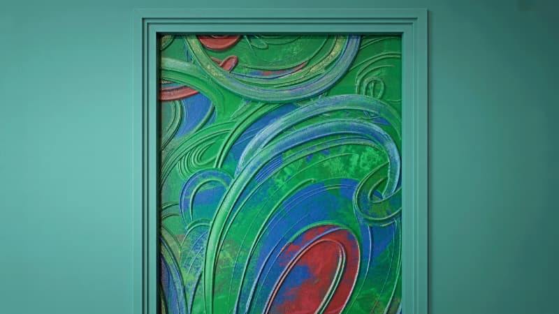 An artistic close-up of a door mural, showcasing the rich texture and sophisticated colors that turn a door into a canvas for personal expression.