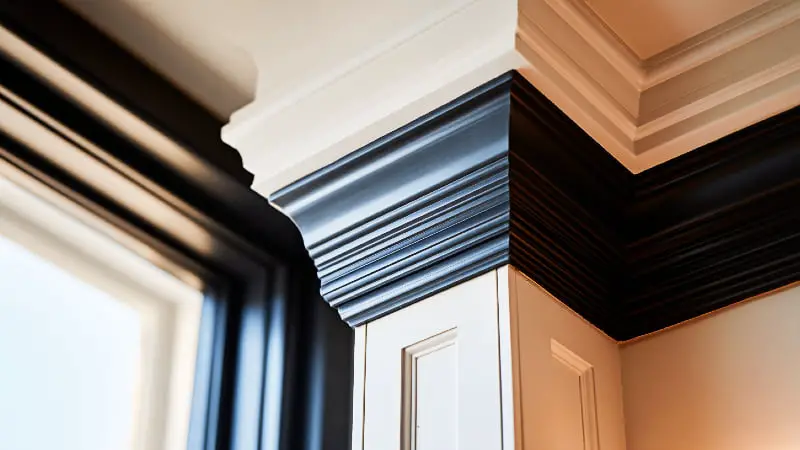A close-up detail of a light wall meeting a contrasting dark trim, highlighting the seamless and polished finish.
