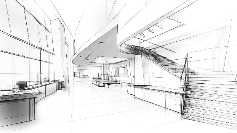 An abstract image of intersecting lines and light, symbolizing how contrast trim visually defines architectural spaces.