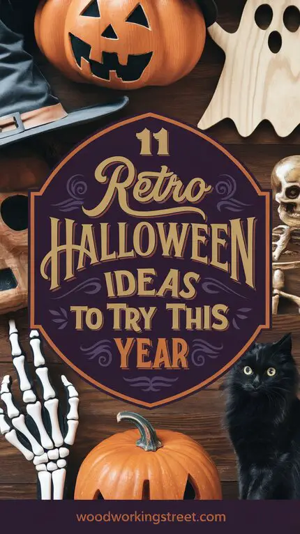 A Pinterest pin for an article titled '11 Retro Halloween Ideas To Try This Year'.