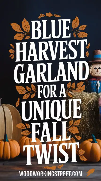Pin with overlay text reading Blue Harvest Garland for a Unique Fall Twist.