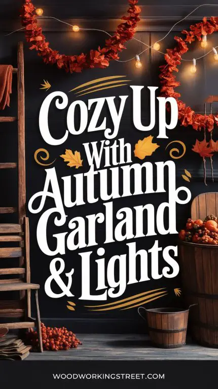 Pin with overlay text reading Cozy Up with Autumn Garland & Lights.