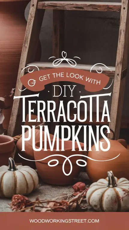 Pin with overlay text reading Get the Look with DIY Terracotta Pumpkins.