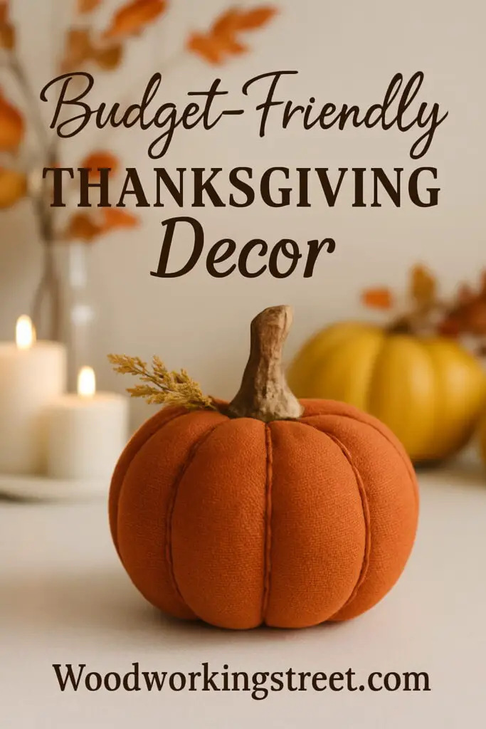 Pin image with overlay "Budget-Friendly Thanksgiving Decor".