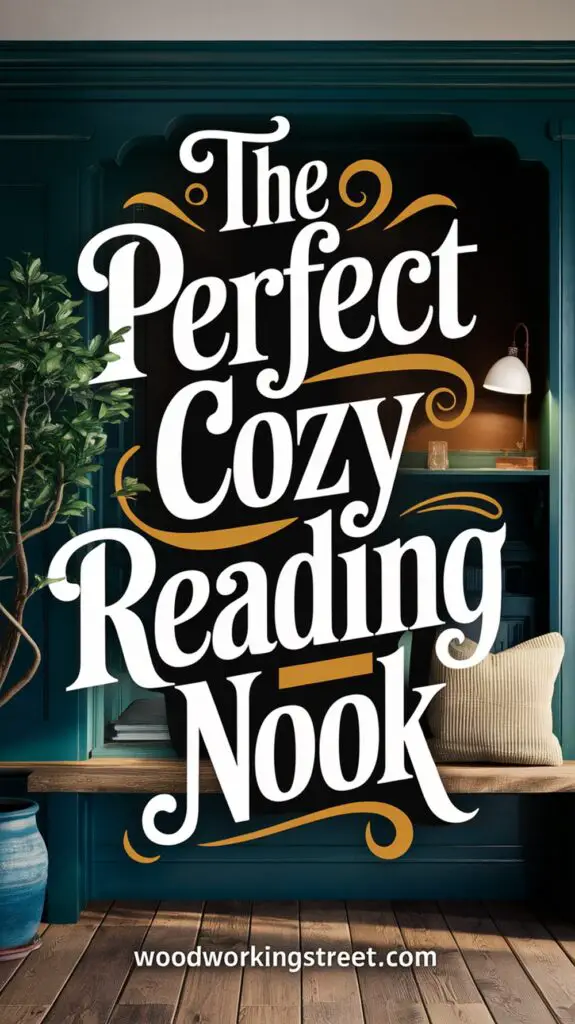 A pin image illustrating a cozy reading nook perfect for the fall season.