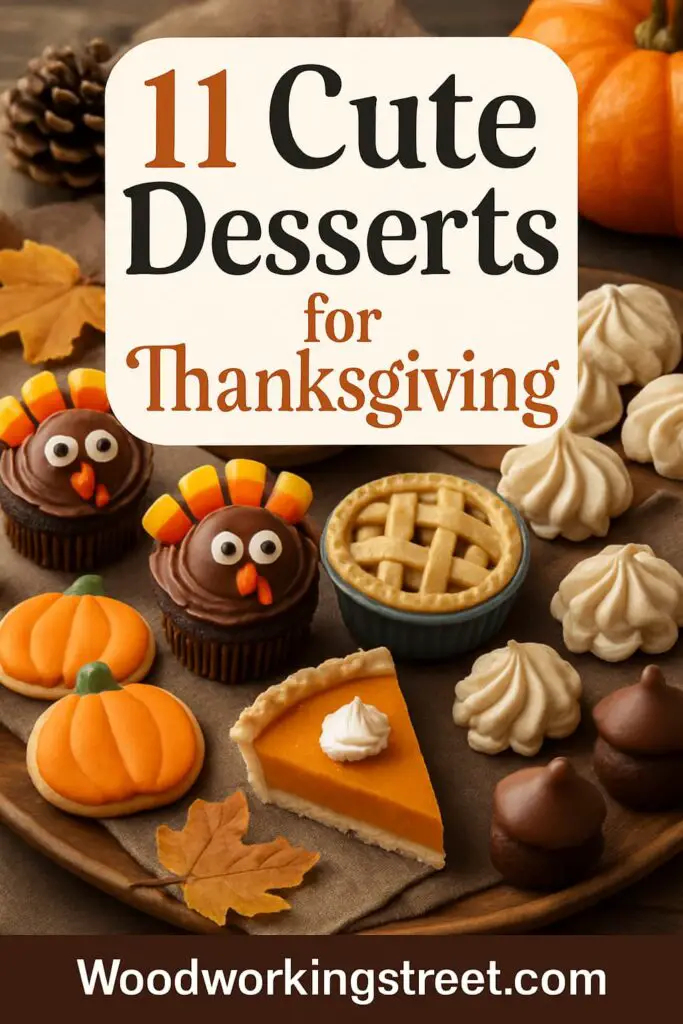 Pin image with overlay "11 Cute Desserts for Thanksgiving".