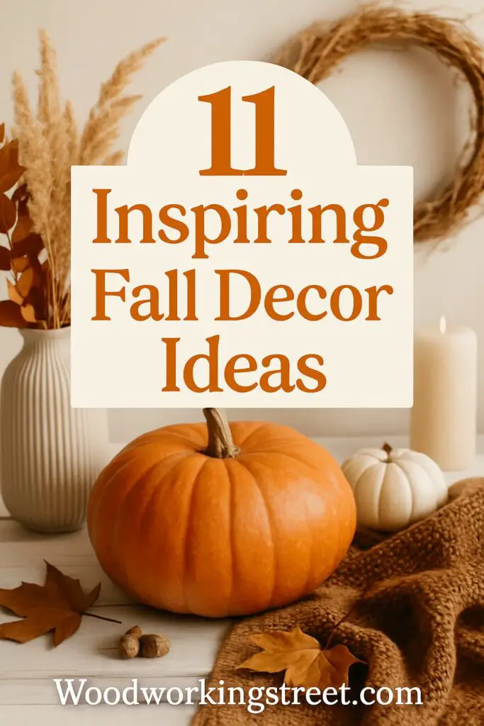 Pin image with overlay "11 Inspiring  Fall Decor Ideas".