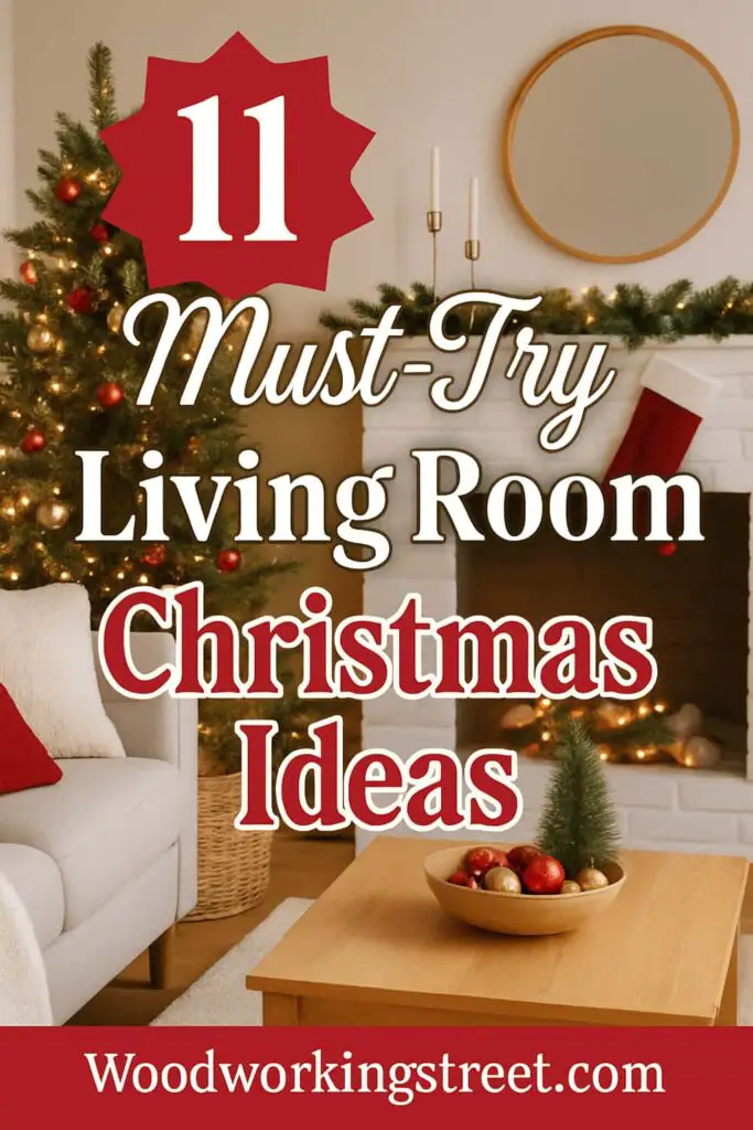 Pin image with overlay "11 Must-Try Living Room Christmas Ideas".