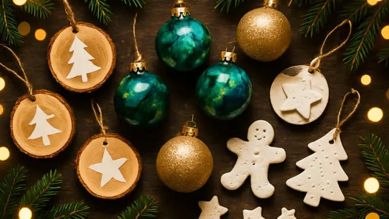 A stunning collection of easy DIY Christmas ornaments, including wood slice, glitter, and clay