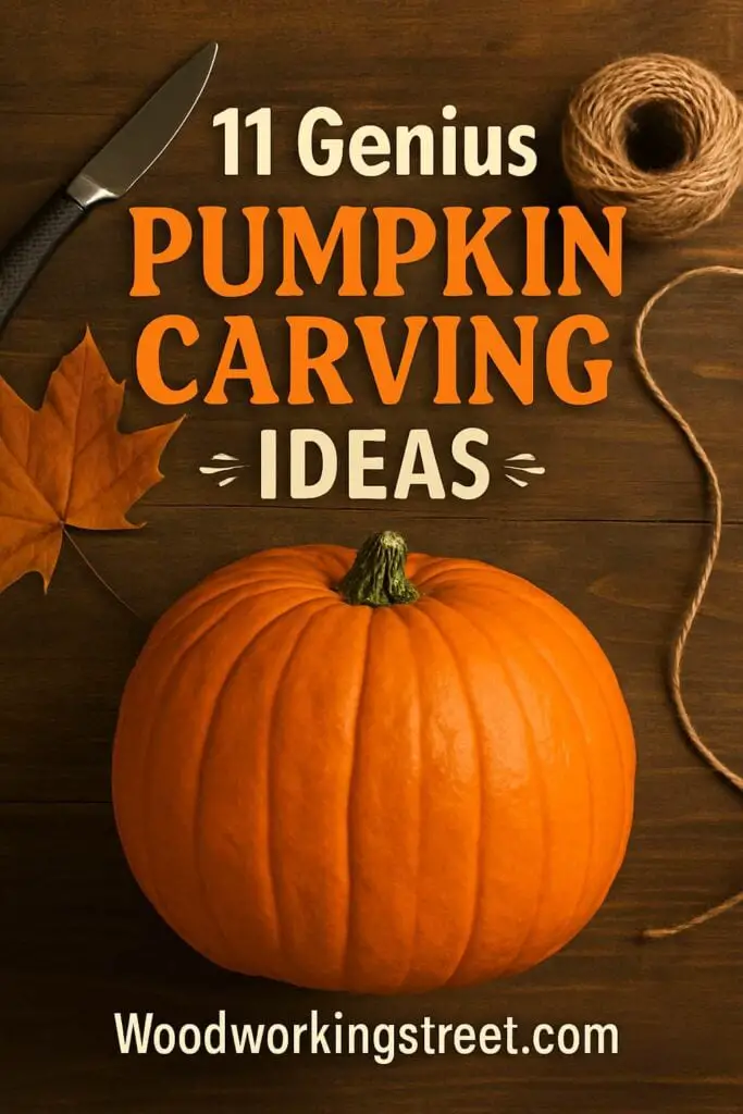 Pin image with overlay "11 Genius Pumpkin Carving Ideas".