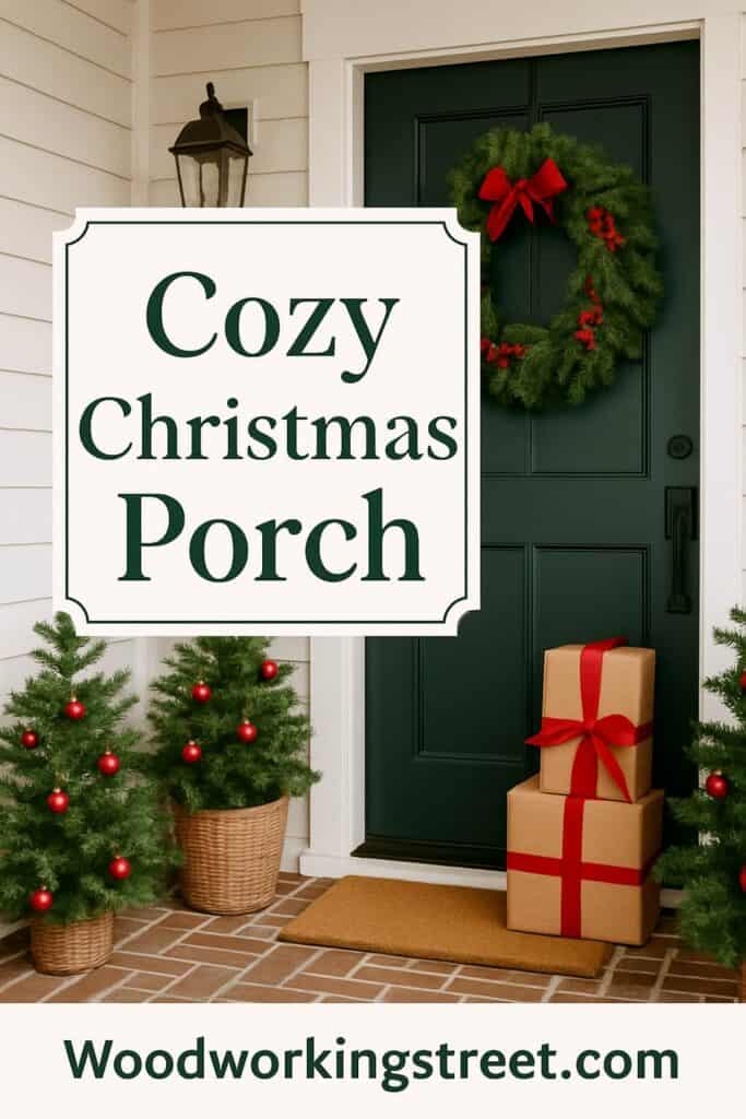 Pin image with overlay "Cozy Christmas Porch".