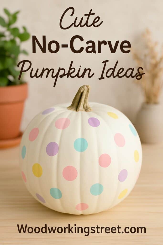 Pin image with overlay "Cute No-Carve Pumpkin Ideas".