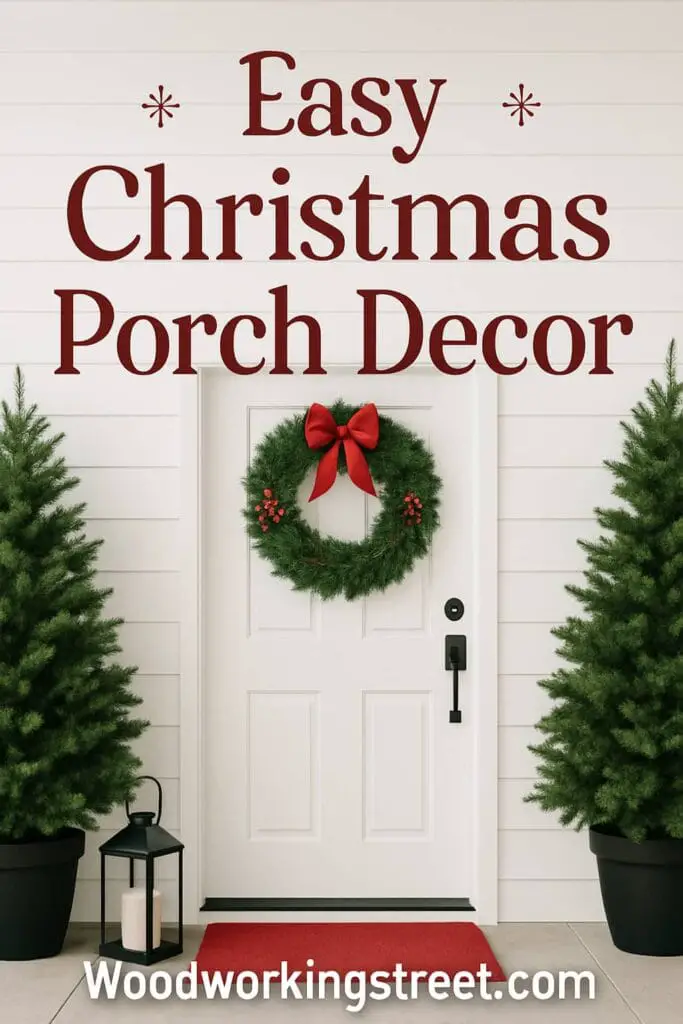 Pin image with overlay "Easy Christmas Porch Decor".