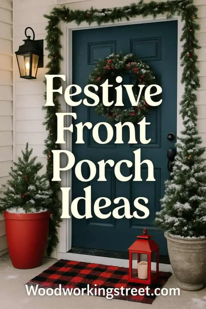 Pin image with overlay "Festive Front Porch Ideas".