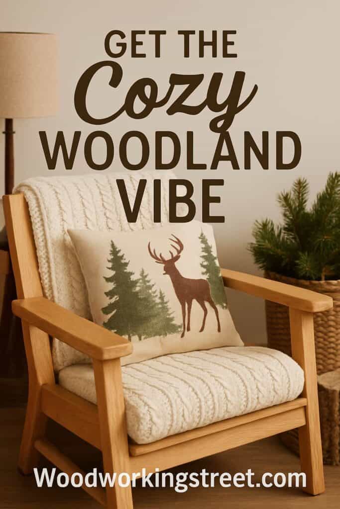 Pin image with overlay 'Get the Cozy Woodland Vibe'.