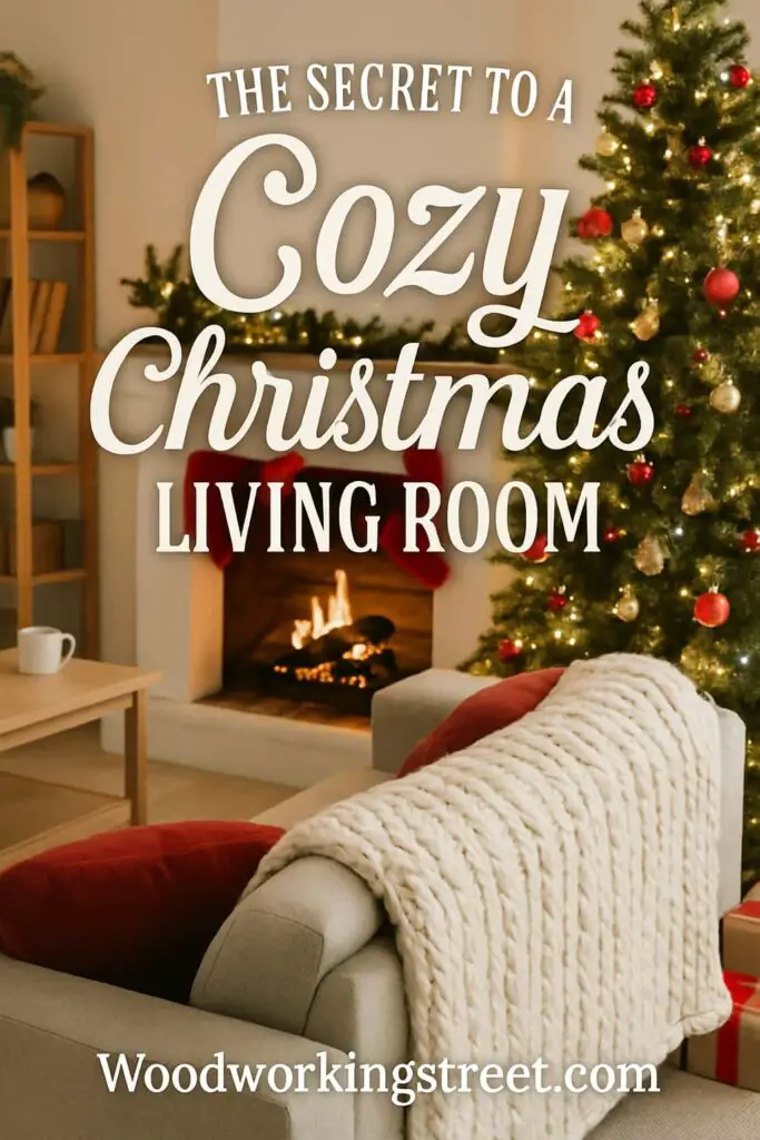 Pin image with overlay "The Secret to a Cozy Christmas Living Room".