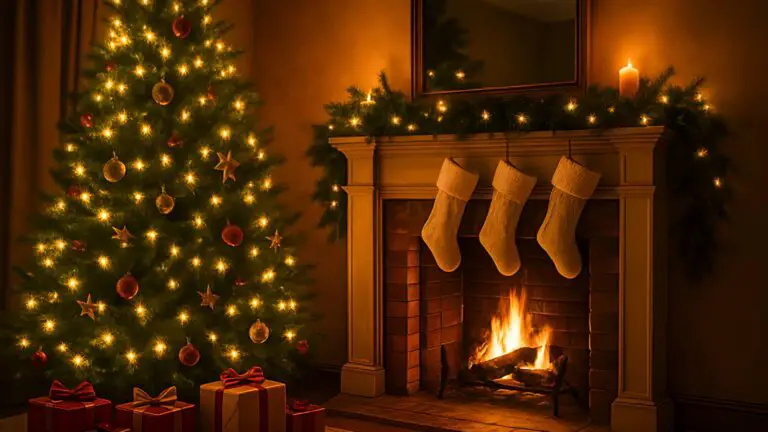 A cozy Christmas room decorated with a glowing Christmas tree and a festive fireplace mantel - Christmas Room Decor