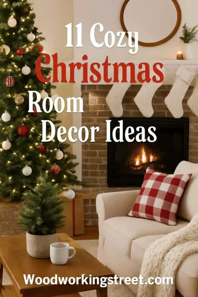 Pin image with overlay "11 Cozy Christmas Room Decor Ideas".