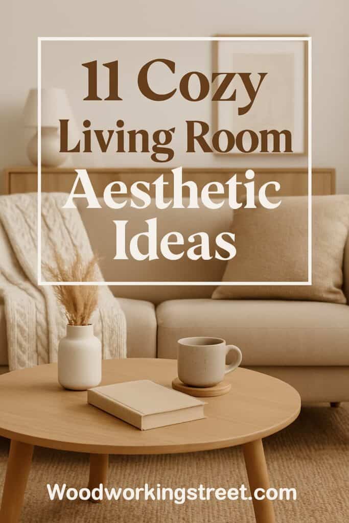 Pin image with overlay "11 Cozy Living Room Aesthetic Ideas".