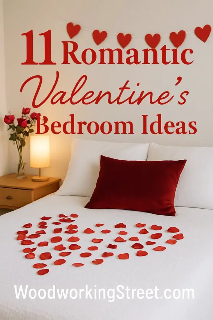 Pin image with overlay "11 Romantic Valentine's Bedroom Ideas".