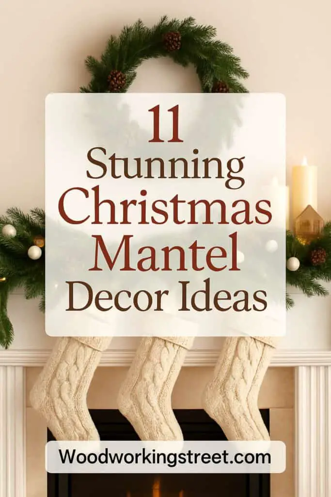 Pin image with overlay "11 Stunning Christmas Mantel Decor Ideas".