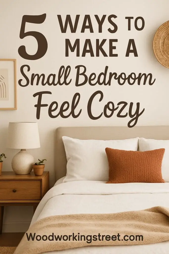 Pin image with overlay "5 Ways to Make a Small Bedroom Feel Cozy".