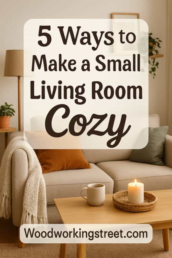Pin image with overlay "5 Ways to Make a Small Living Room Cozy".