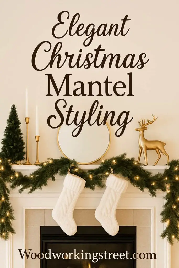 Pin image with overlay "Elegant Christmas Mantel Styling".