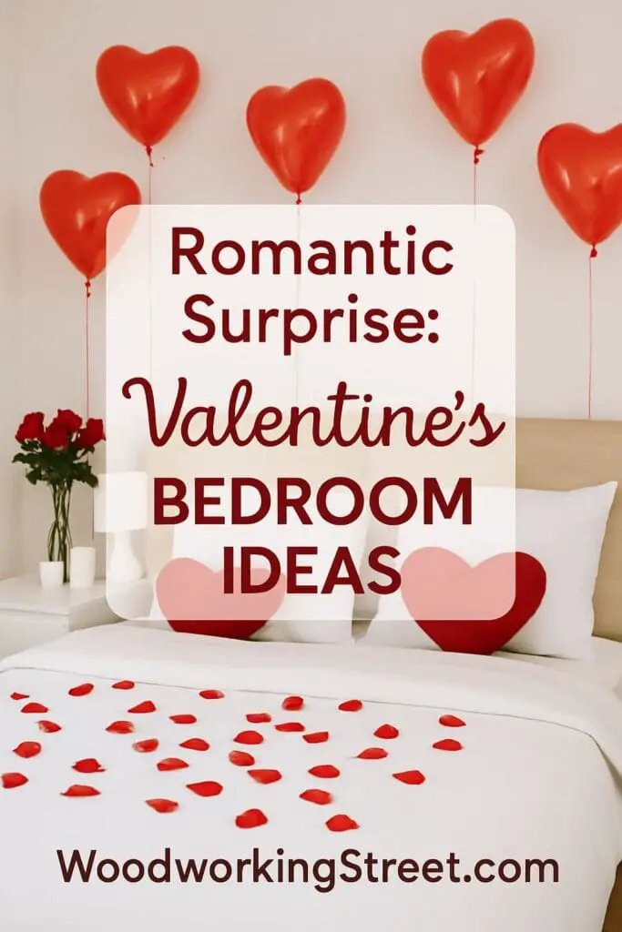 Pin image with overlay "Romantic Surprise: Valentine's Bedroom Ideas".