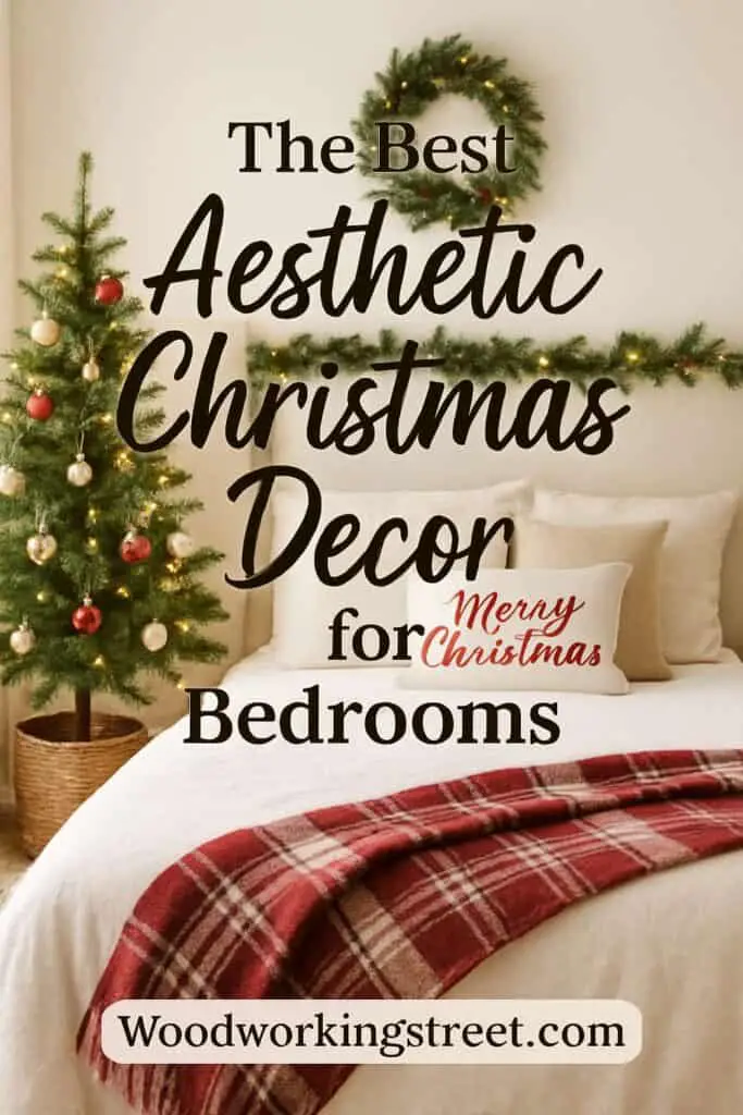 Pin image with overlay "The Best Aesthetic Christmas Decor for Bedrooms".