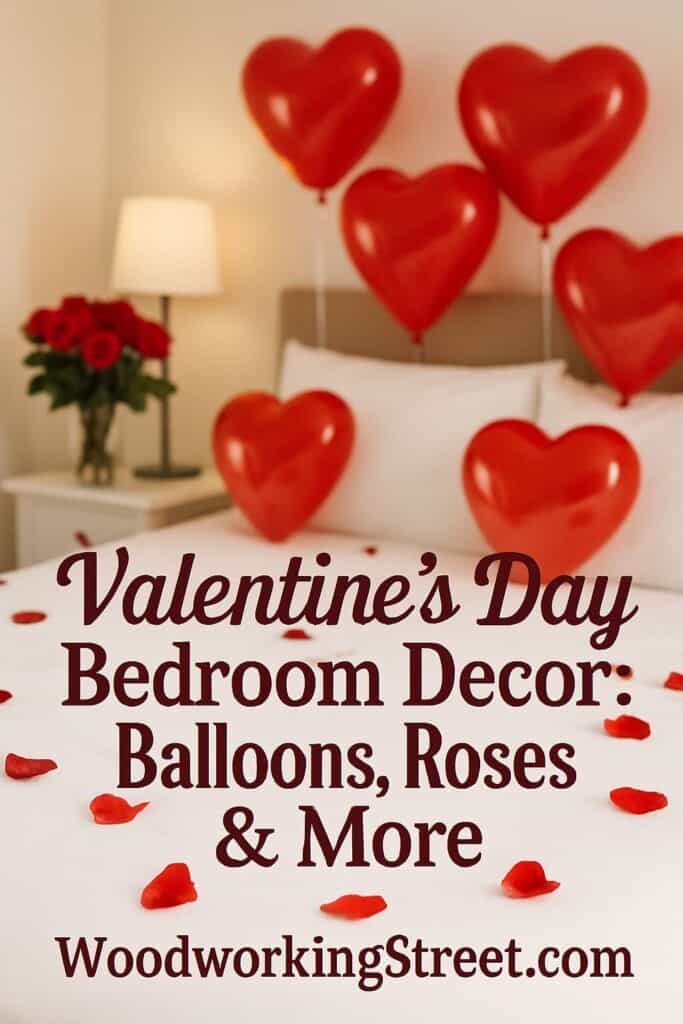 Pin image with overlay "Valentine's Day Bedroom Decor: Balloons, Roses & More".