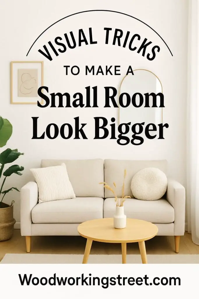 Pin image with overlay "Visual Tricks to Make a Small Room Look Bigger".